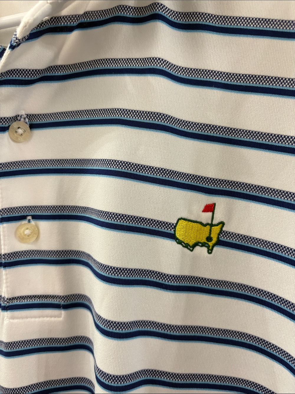 Masters Tech - Men’s White & Navy Stripe Polo Shirt - large - Picture 3 of 5